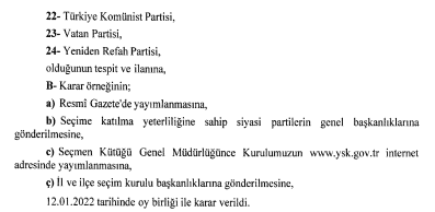 resmi gazete'nin mükerrer sayısında, seçime katılacak partilerin i̇simleri belli oldu