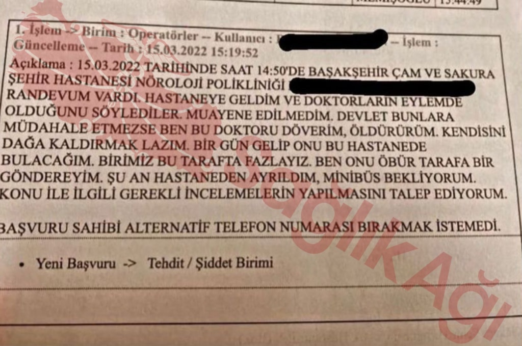 bir cani eylem yapan doktoru olumle tehdit etti