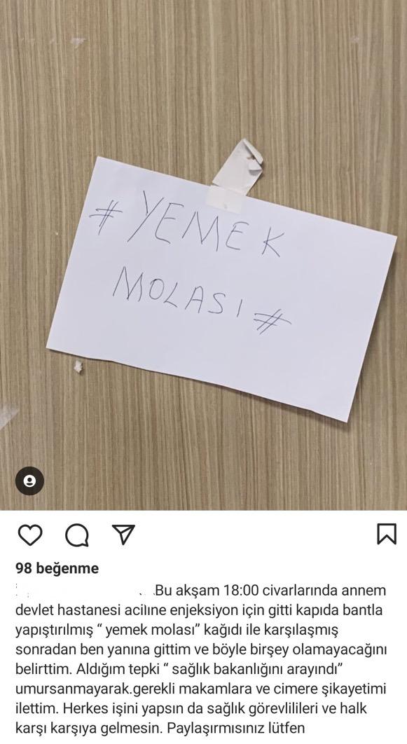 sağlık çalışanlarının yemek molası olamaz diyerek ci̇mer'e şikayet etti