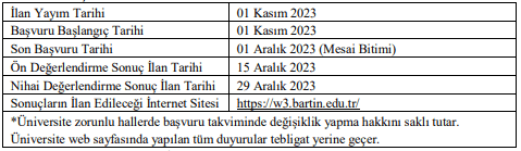 bartın üniversitesi sözleşmeli personel alım i̇lanı