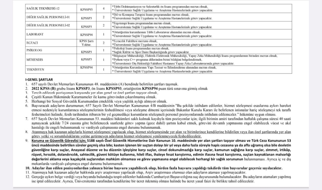 ankara üniversitesi sözleşmeli sağlık personeli alım i̇lanı