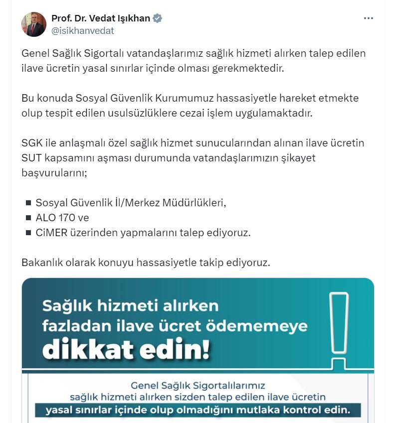 Bakan Işıkhan’dan Sağlık Ücretleri Konusunda Kritik Uyarı