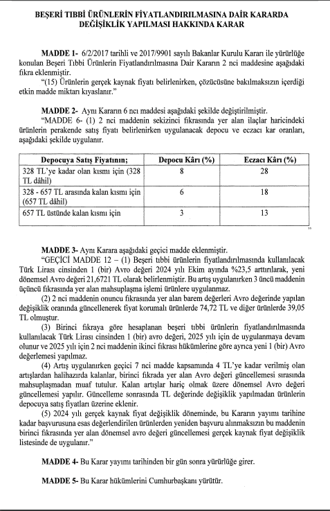 resmi gazete’de yayımlandı: i̇laç fiyatlarına kur artışı