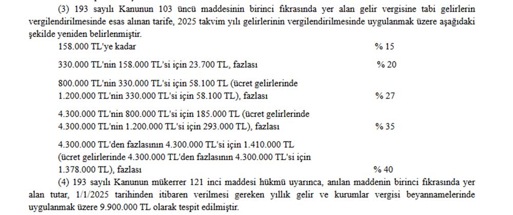 2025 gelir vergisi dilimleri açıklandı