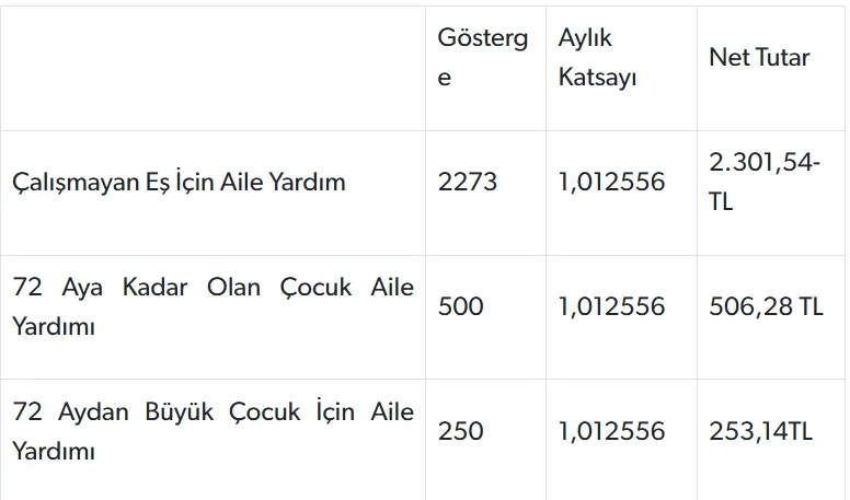 2025 yılı aile ve çocuk yardımı tutarları belli oldu