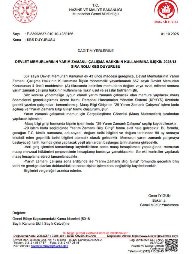 Bakanlık Duyurdu: Memurların Yarım Zamanlı Çalışma Hakları İçin Yeni İşlem Kodu Bakanlık Duyurdu: Memurların Yarım Zamanlı Çalışma Hakları İçin Yeni İşlem Kodu