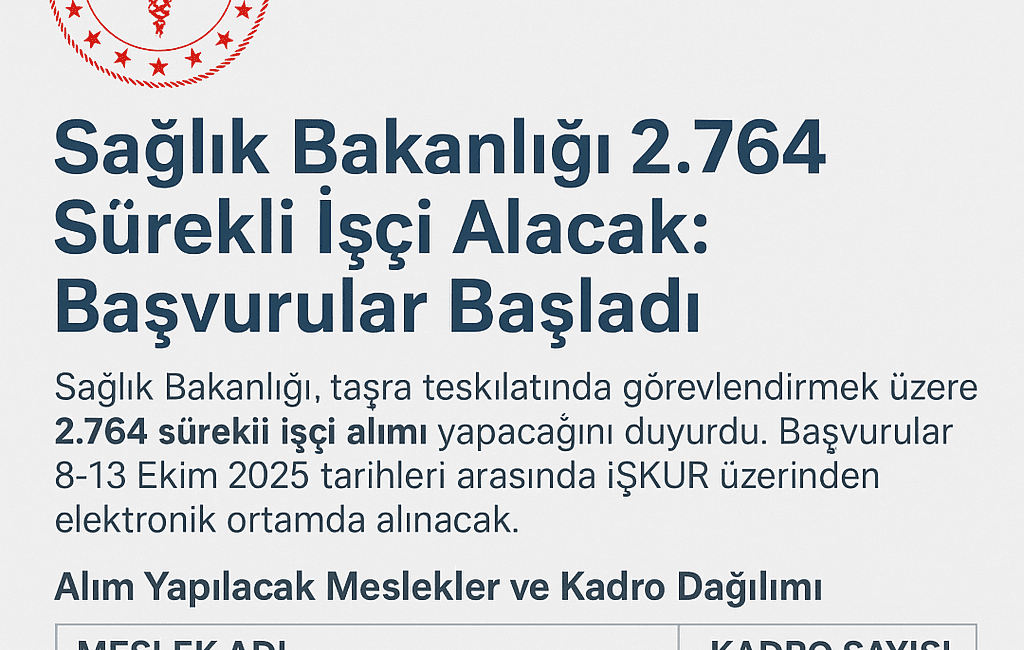 Sağlık Bakanlığı, taşra teşkilatında görev yapmak üzere 2.764 sürekli işçi