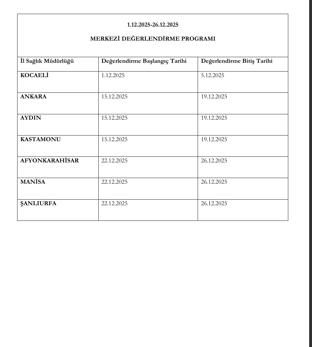 Sağlık Tesislerinde Merkezi Değerlendirme Başlıyor: Aralık Takvimi ve İller Belli Oldu!
