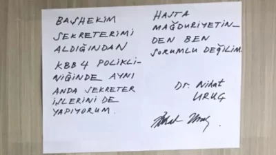 Niğde’de bir KBB hekimi, poliklinik kapısına astığı notla hastane yönetimine