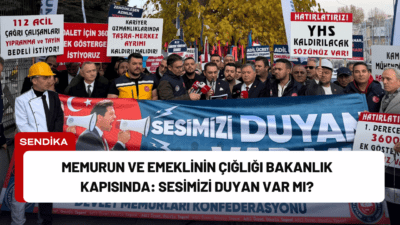 Bugün Devlet Memurları Konfederasyonu, Çalışma ve Sosyal Güvenlik Bakanlığı önünde