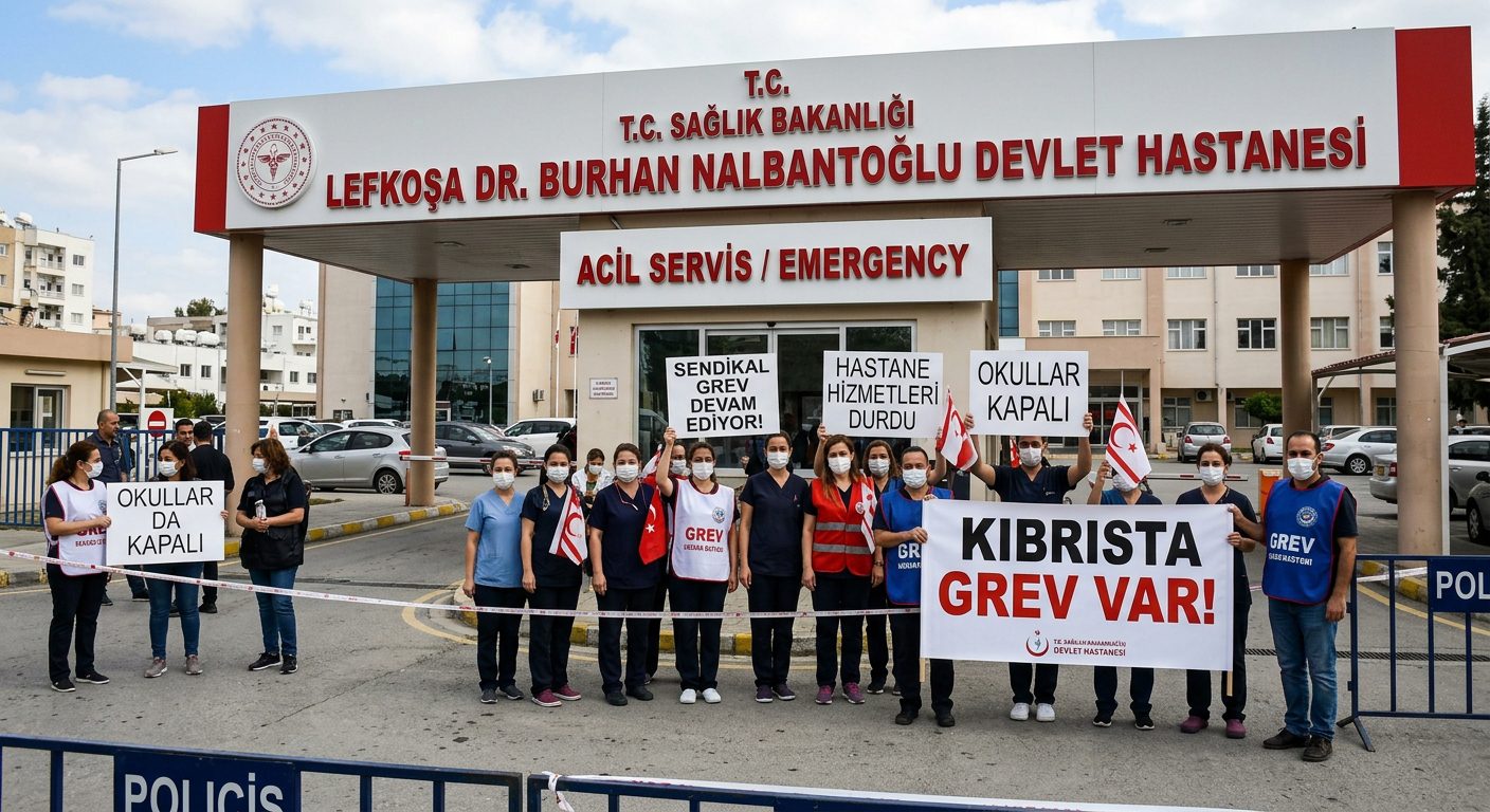 Kıbrıs'ta Sendika Grevi Yarın da Sürecek: Lefkoşa Hastanesi ve Okullar Kapalı Kıbrıs'ta Sendikaların Grevi Yarın Devam Ediyor: Lefkoşa Devlet Hastanesi'nde Hayat Duracak, Okullar Kapalı