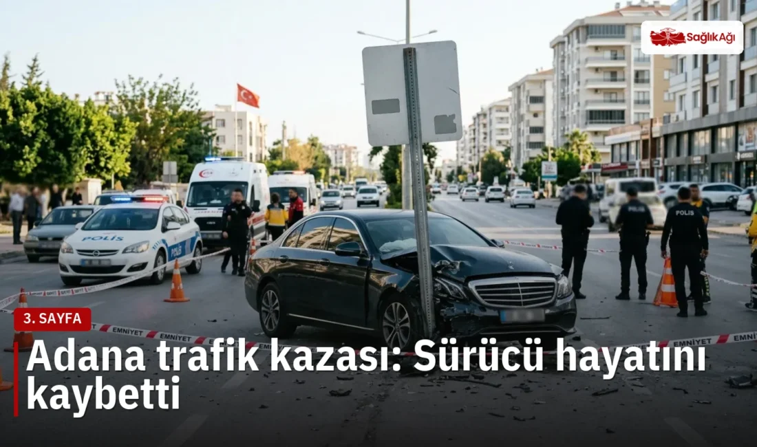 Adana Seyhan'da tabela direğine çarpan otomobilin sürücüsü Mert Aydın hastanede