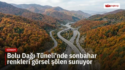 İstanbul-Ankara arasındaki Bolu Dağı Tüneli, sonbaharla sarı ve turuncu tonlara